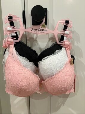Juicy Couture Lace Push-Up Bra - Pink, White, Black (3-Pack) size 36C